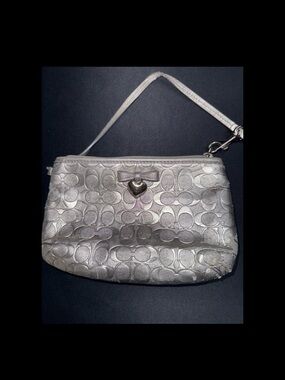 Silver Signature-Pattern Wristlet Purse